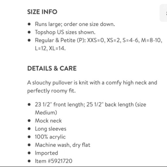 Topshop Oversized Slouchy Relaxed Fit Drop Shoulder Cozy Mock Neck Sweater 4-6 - Picture 14 of 15